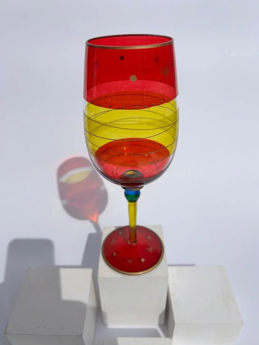 Vintage Pier 1 Festive Stripe Wine Glass.